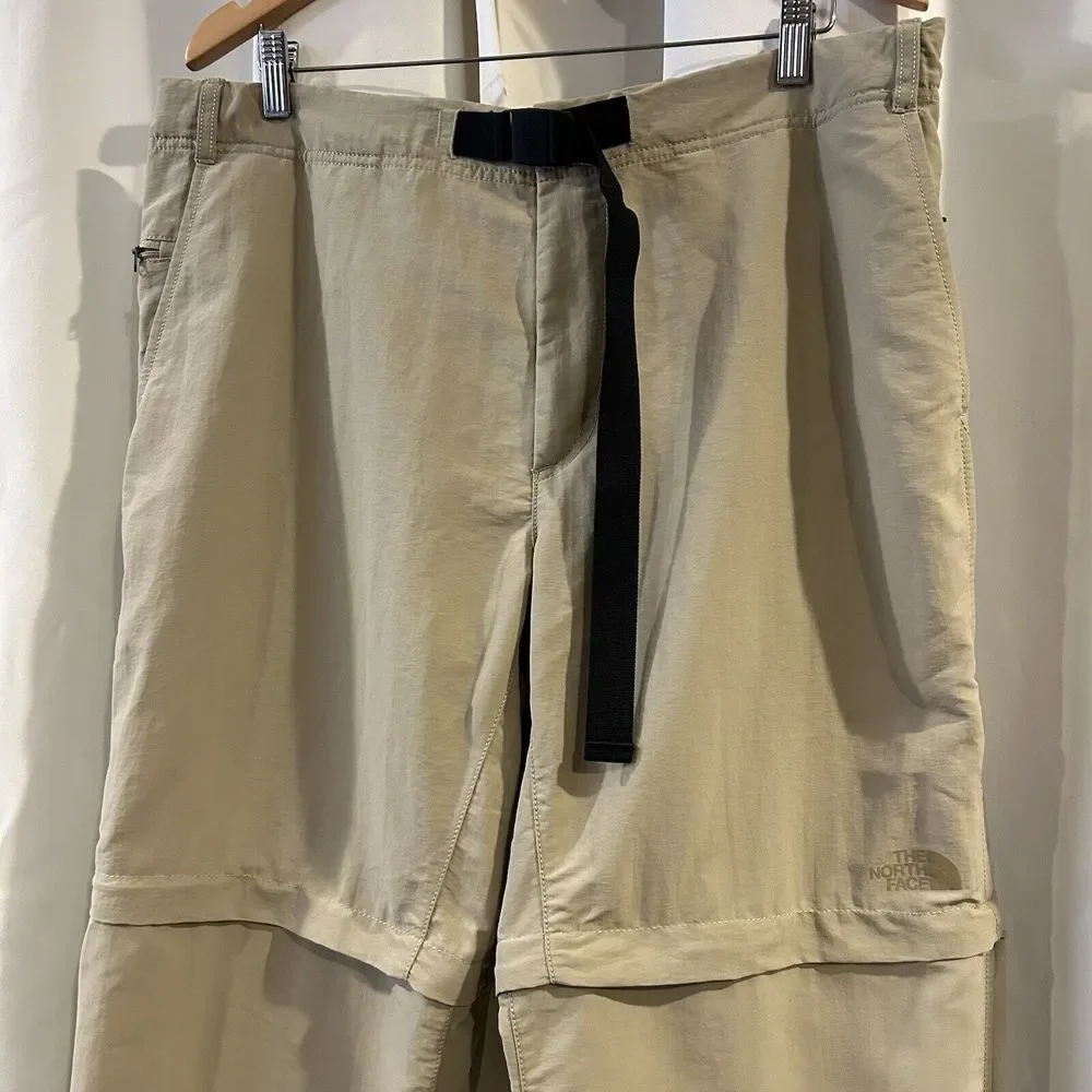 The North Face convertible Pants Mens Large Tan‎ Zip Off Belted Outdoor 40X32